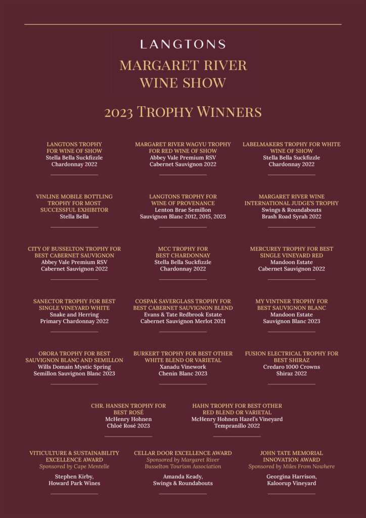 2023 Langtons Margaret River Wine Show Trophy Results